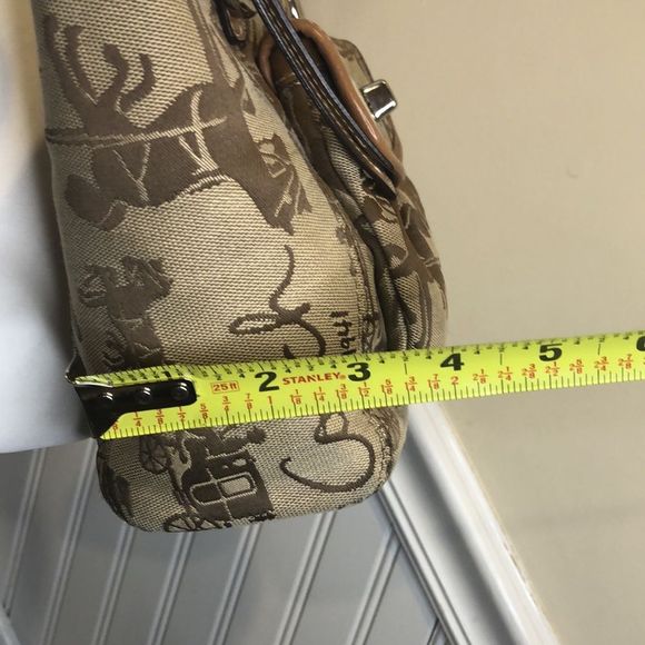 COACH Tan Horse Carriage Embroidered Canvas Brown Leather Crossbody Shoulder Bag - Picture 9 of 16